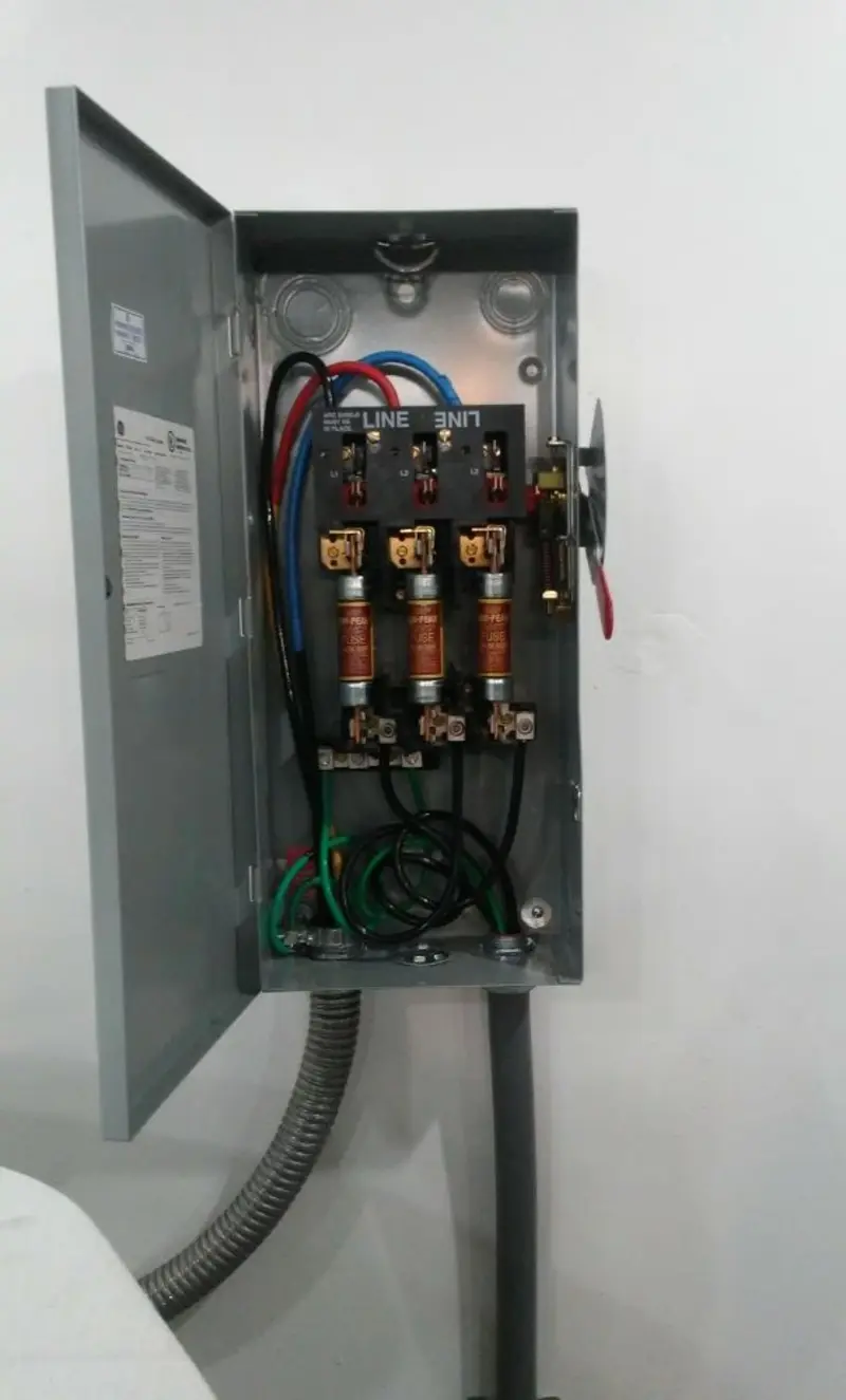 Three-phase disconnect switch installed for Smoke Detector Installation in Lower Salford